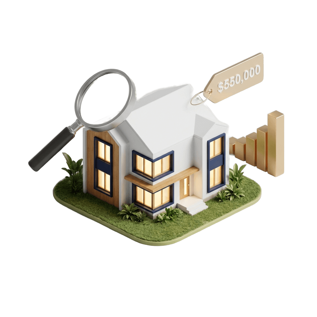 Immobilienbewertung mit Lupe und Marktdaten